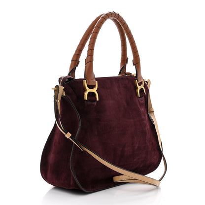 Chloe Suede Calfskin Braided Medium Marcie Double Carry Burgundy 3 of 11