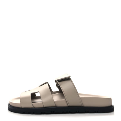 Hermes Calfskin Womens Chypre Sandals 37 Beige Mastic 1 of 8