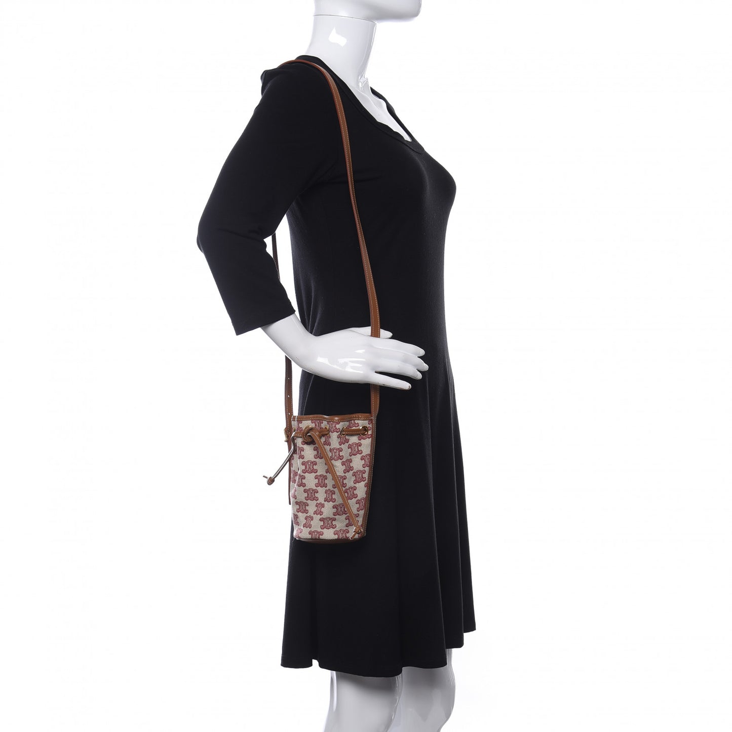 Canvas Calfskin Triomphe Embroidered Bucket Bag Fox Red