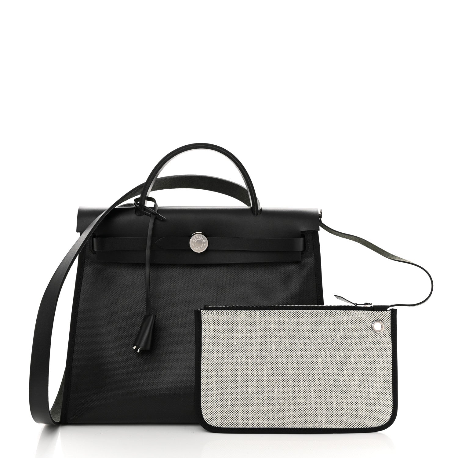 Hermes Toile H Berline Vache Hunter Herbag Zip PM 31 Black Ecru 3 of 13