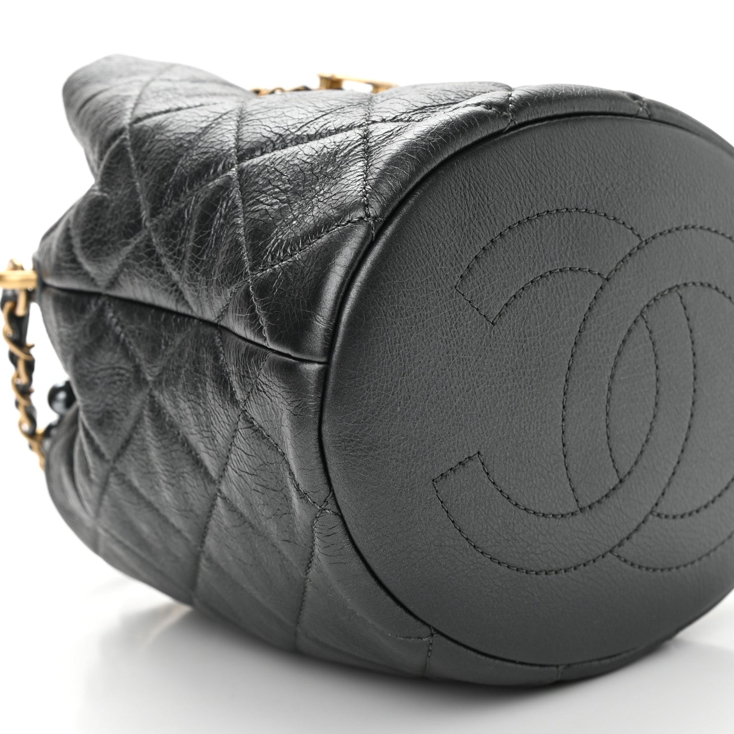Chanel Metallic Lambskin Quilted Pearl Crown Drawstring Bag Anthracite 9 of 11