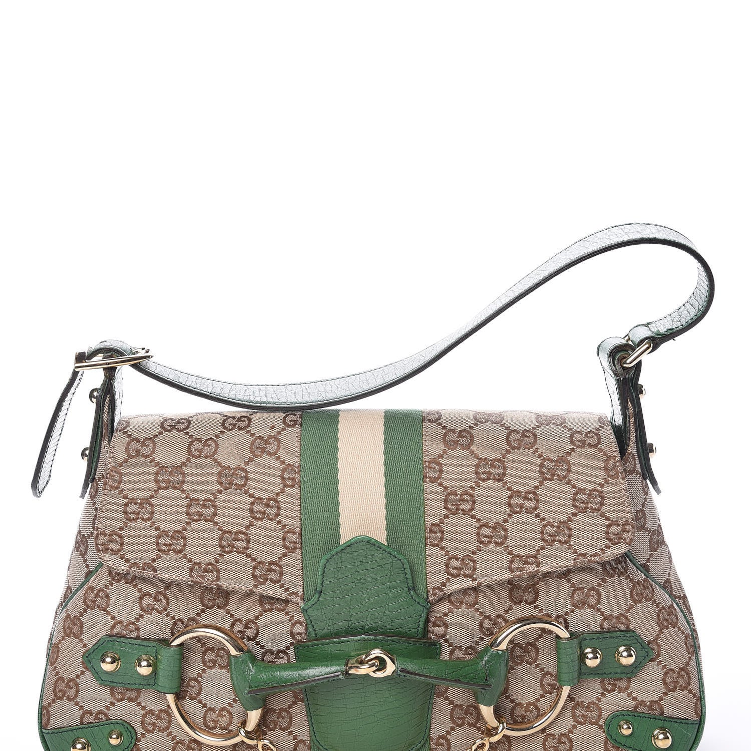 Gucci Monogram Horsebit Web Flap Bag Green 13 of 21