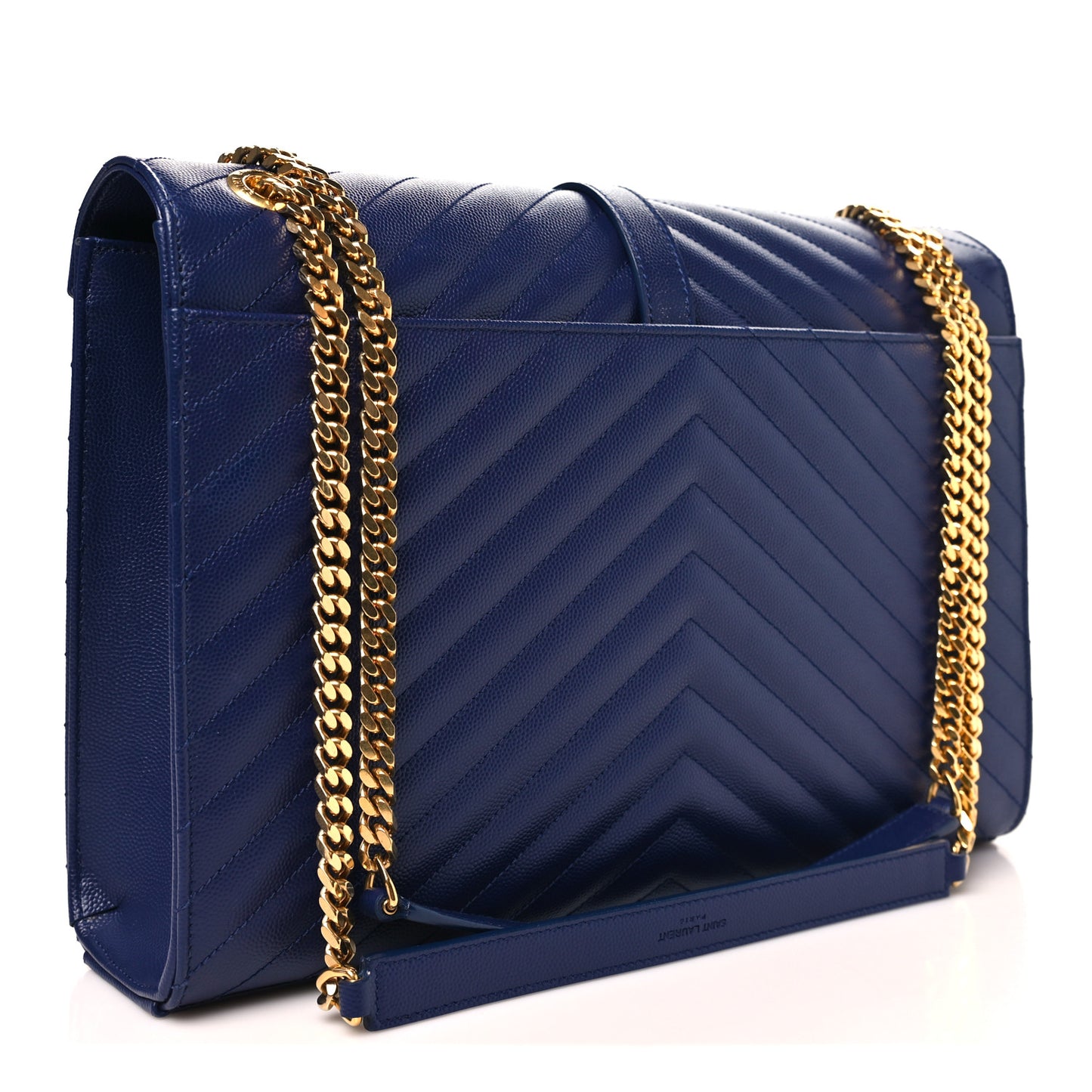 Grain De Poudre Matelasse Chevron Large Monogram Satchel Navy Blue