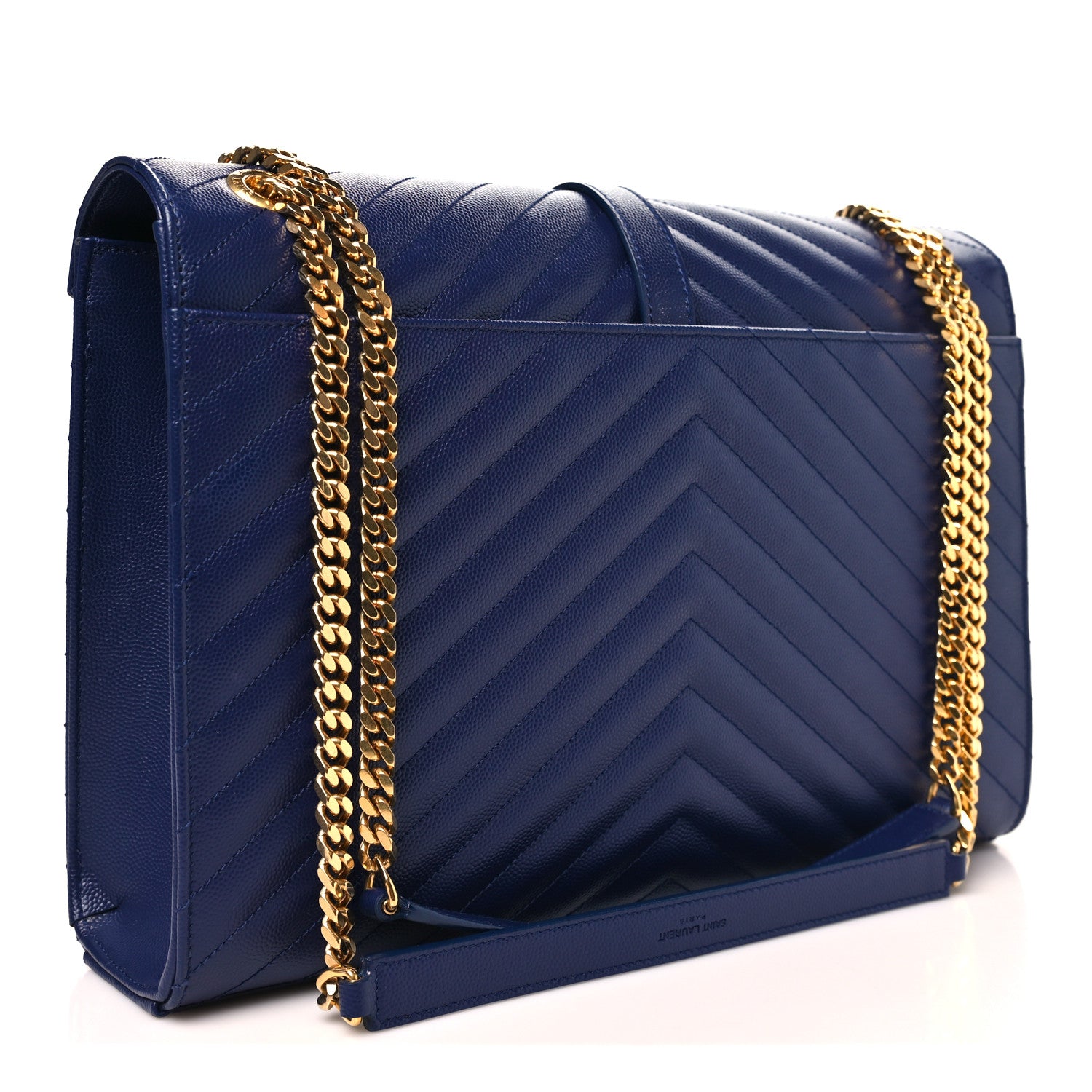 Saint Laurent Grain De Poudre Matelasse Chevron Large Monogram Satchel Navy Blue 3 of 11