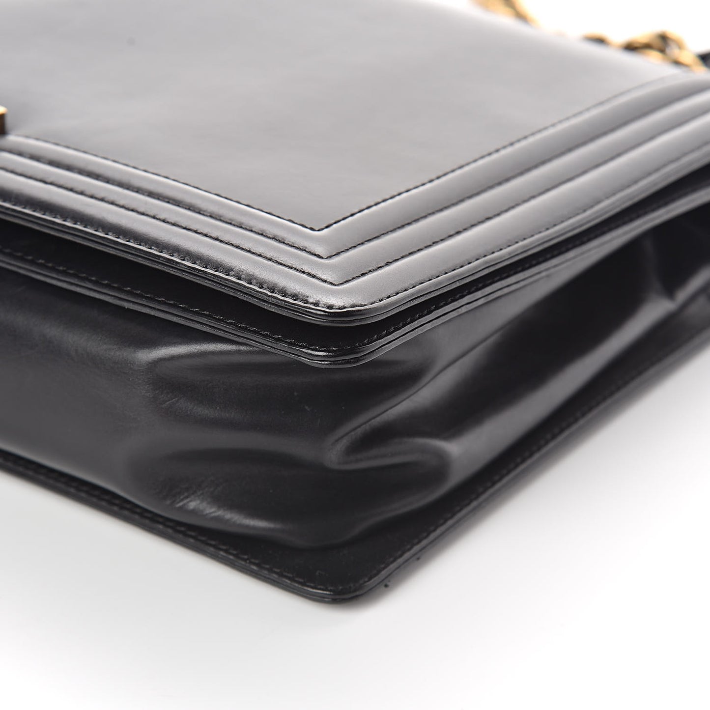 Glazed Calfskin Large Boy Flap Black
