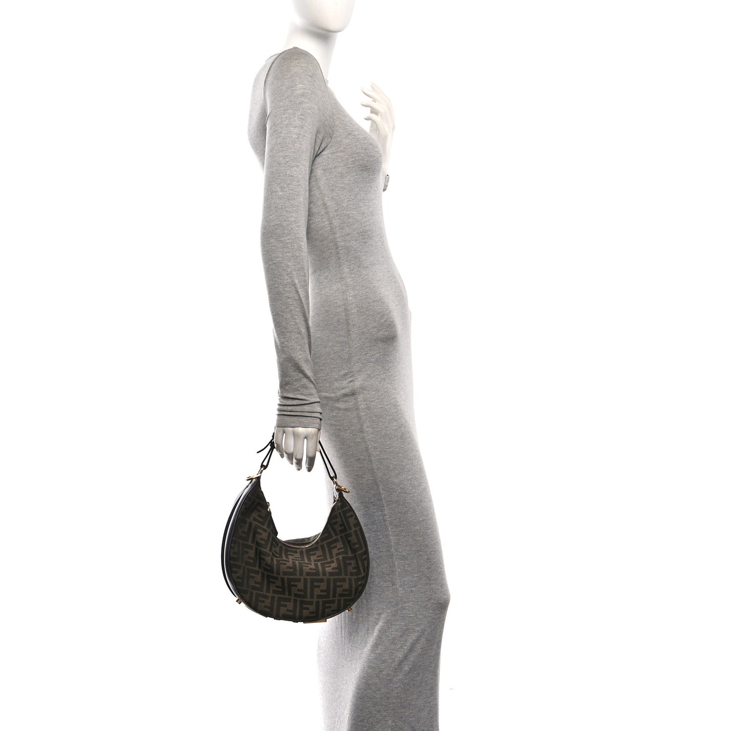 Fabric Jacquard Vitello Grace FF 1974 Small Fendigraphy Hobo Bag Tobacco Moro Ebano