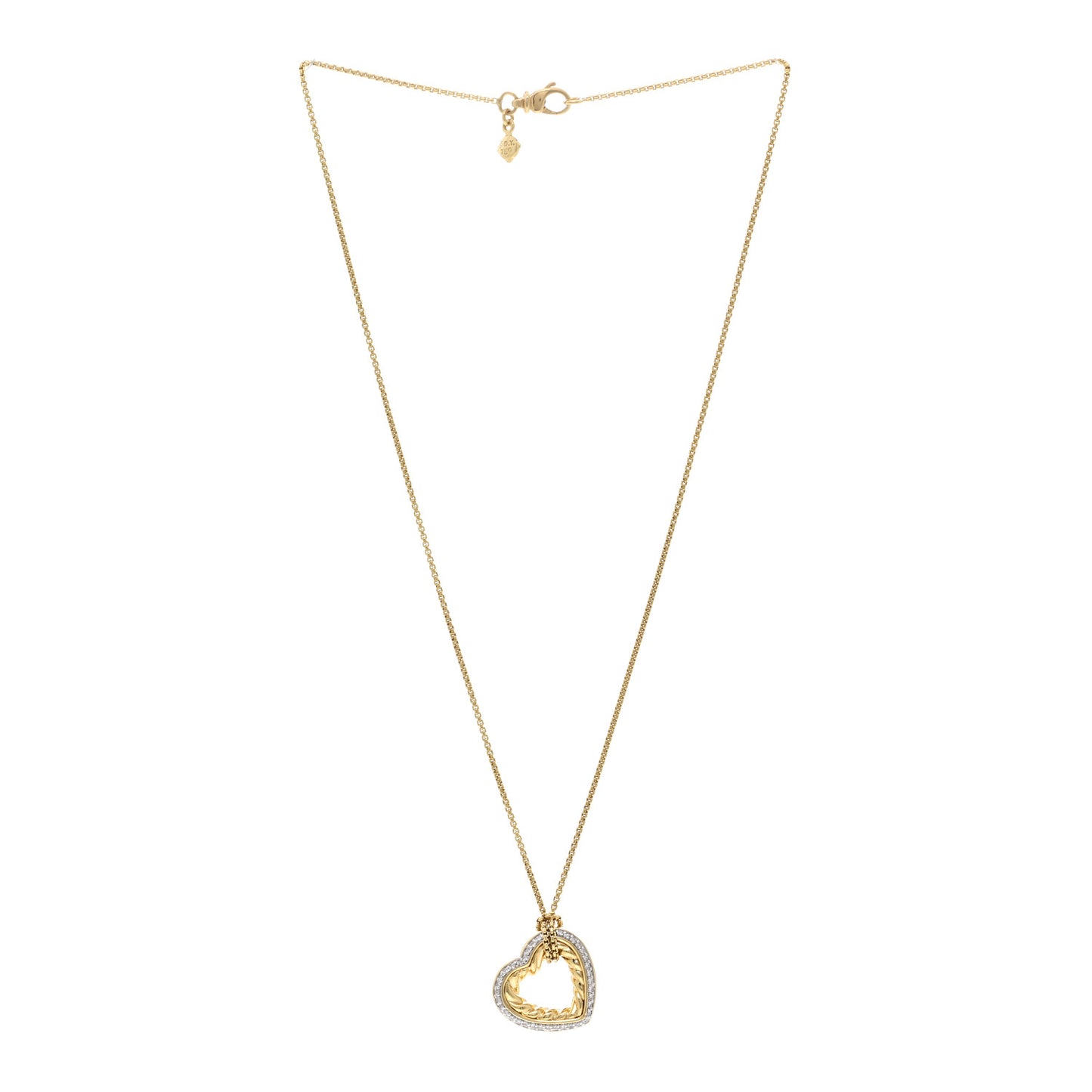18K Yellow Gold Diamond Large Open Heart Cable Pendant Necklace