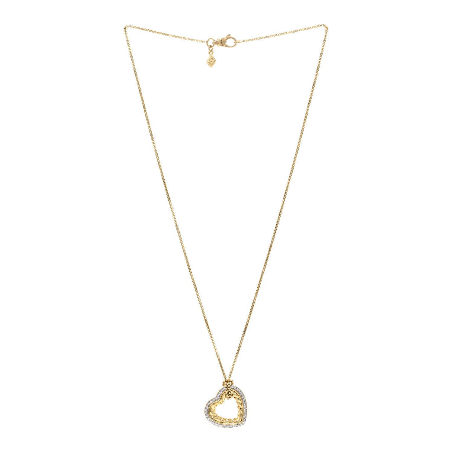 David Yurman 18K Yellow Gold Diamond Large Open Heart Cable Pendant Necklace 3 of 4
