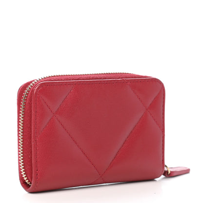Chanel Goatskin Quilted Chanel 19 Zip Around Coin Purse Wallet Red 3 of 7