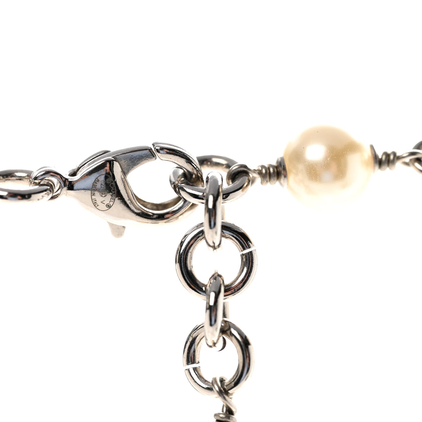 Crystal Pearl CC Long Necklace Silver