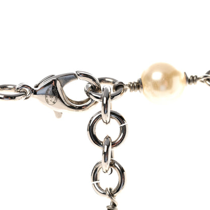 Chanel Crystal Pearl CC Long Necklace Silver 5 of 7