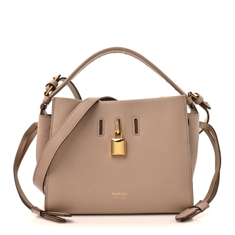 Grained Calfskin Small Padlock Top Handle Beige