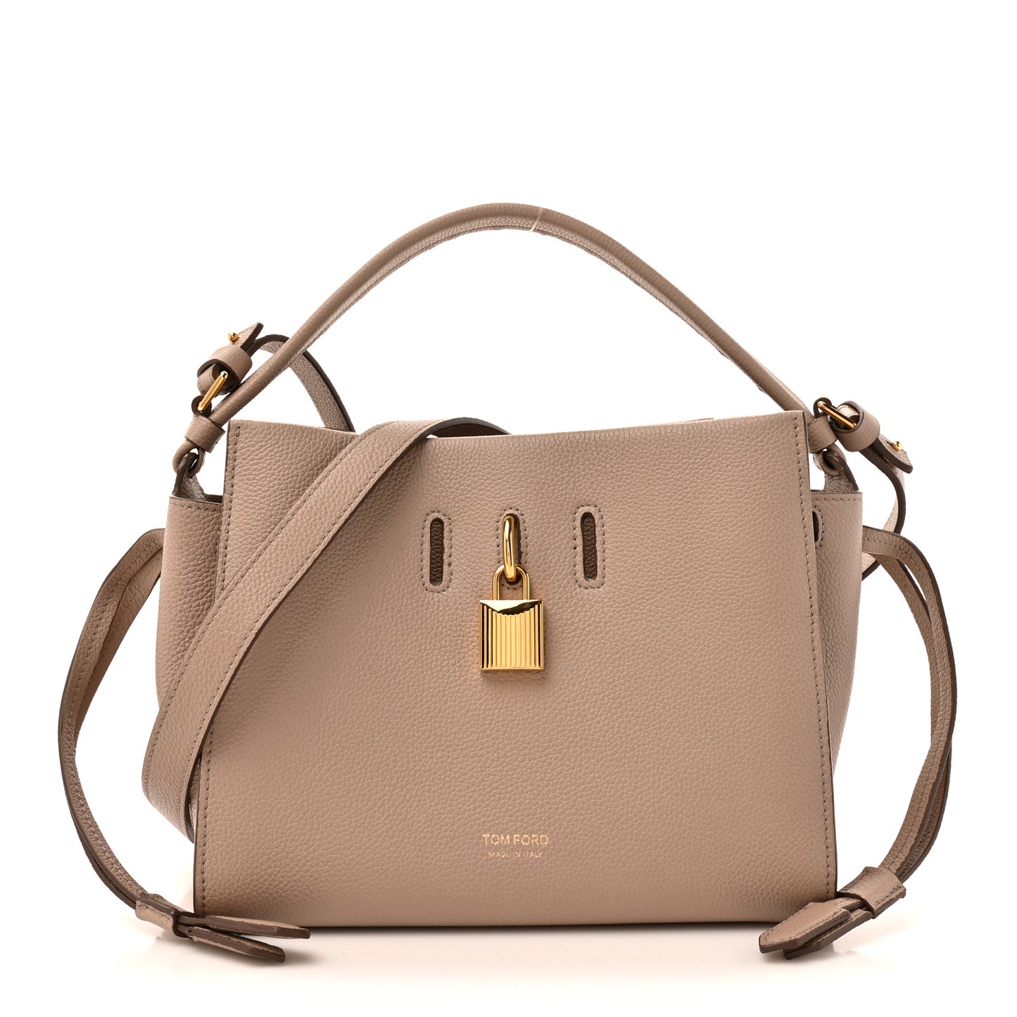 Grained Calfskin Small Padlock Top Handle Beige