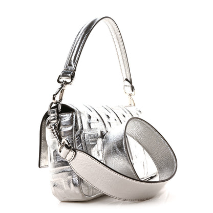 Fendi Vitello Catalan Mirror FF 1974 Embossed Baguette Argento 3 of 9