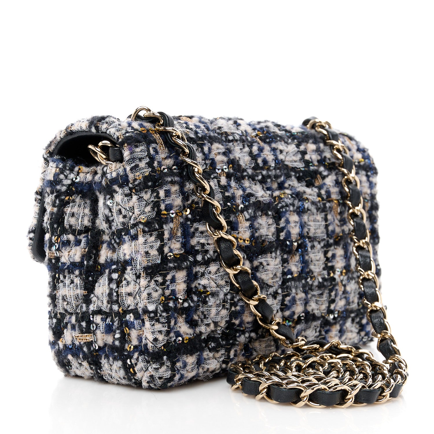 Chanel Glittered Tweed Quilted Mini Rectangular Flap Navy Blue 3 of 11