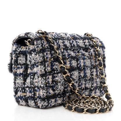 Chanel Glittered Tweed Quilted Mini Rectangular Flap Navy Blue 3 of 11