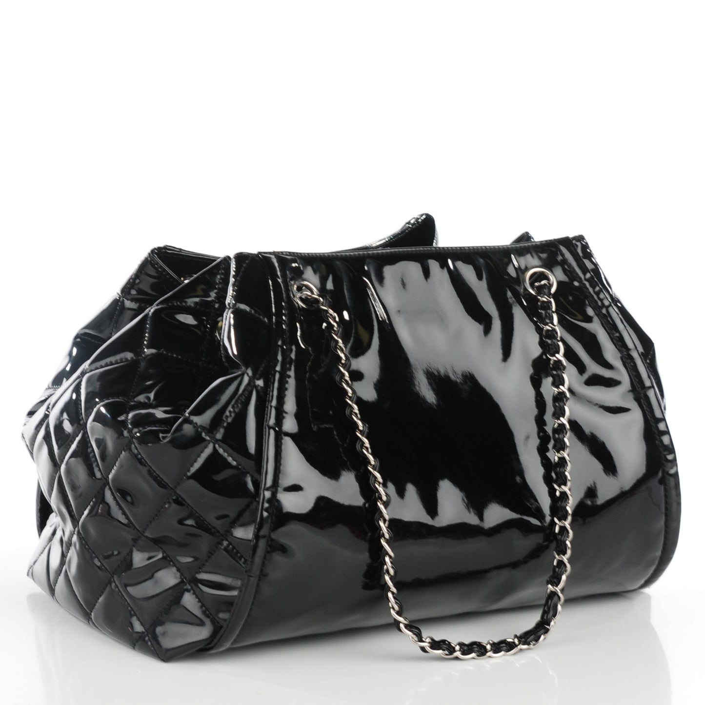 Vinyl Large Lipstick Ligne Accordion Tote Black