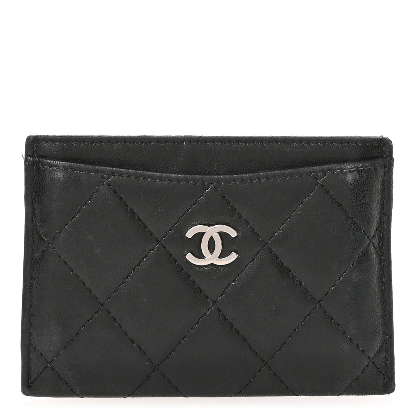 Lambskin Quilted Card Holder Black