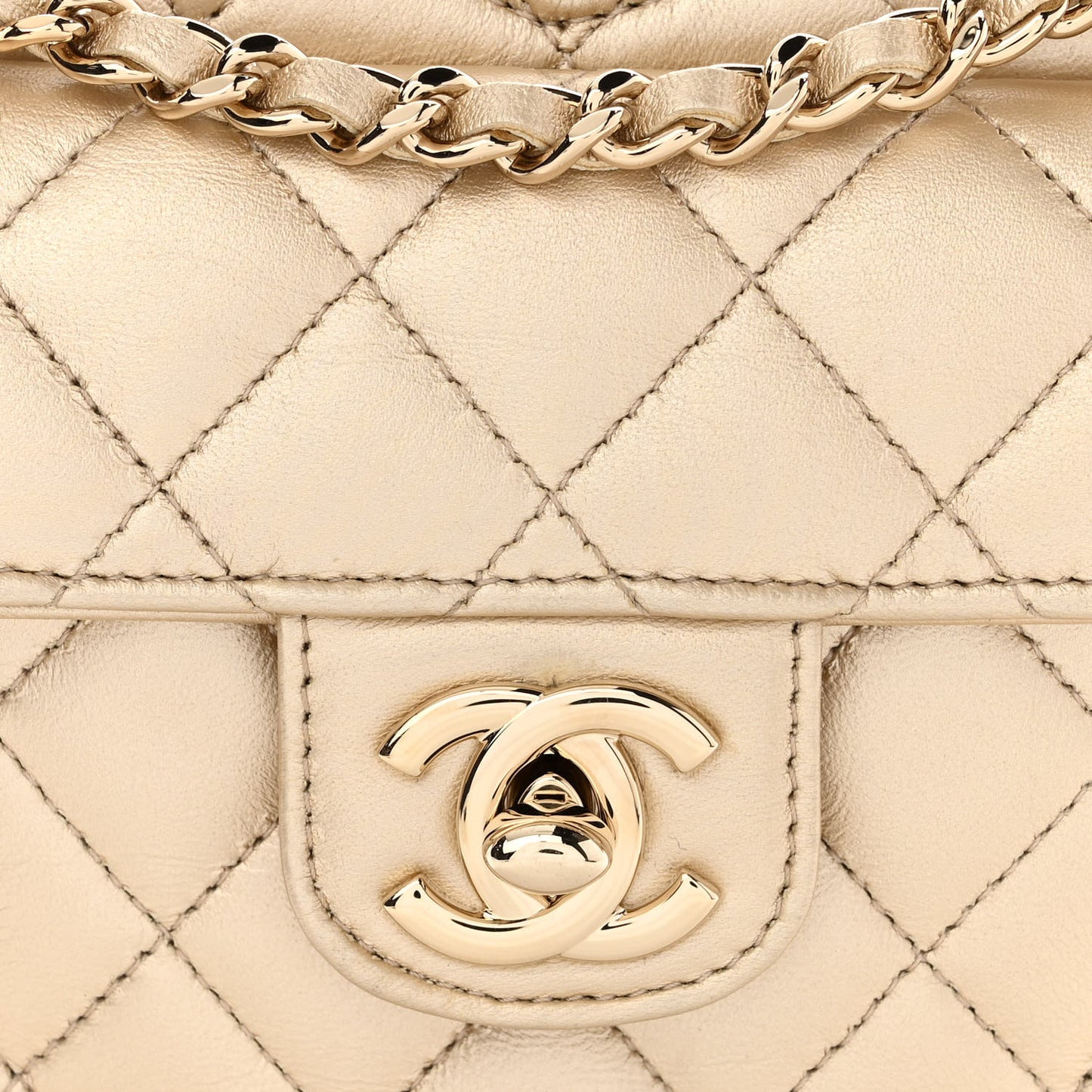 Metallic Lambskin Quilted CC In Love Heart Clutch With Chain Gold