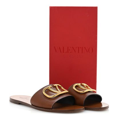 Valentino Garavani Grainy Cowhide Vlogo Flat Slide Sandals 39.5 Cuoio 11 of 11