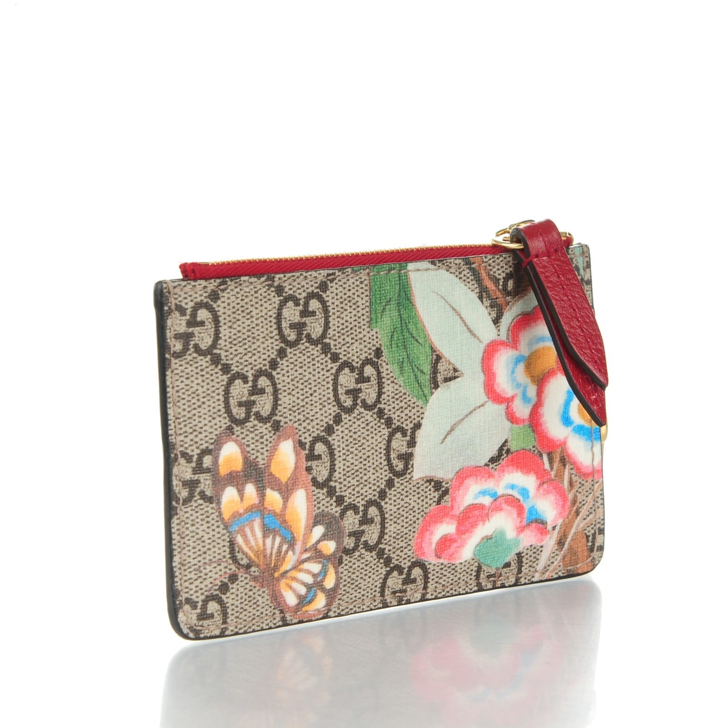 GG Supreme Monogram Tian Key Case Beige Multicolor Red