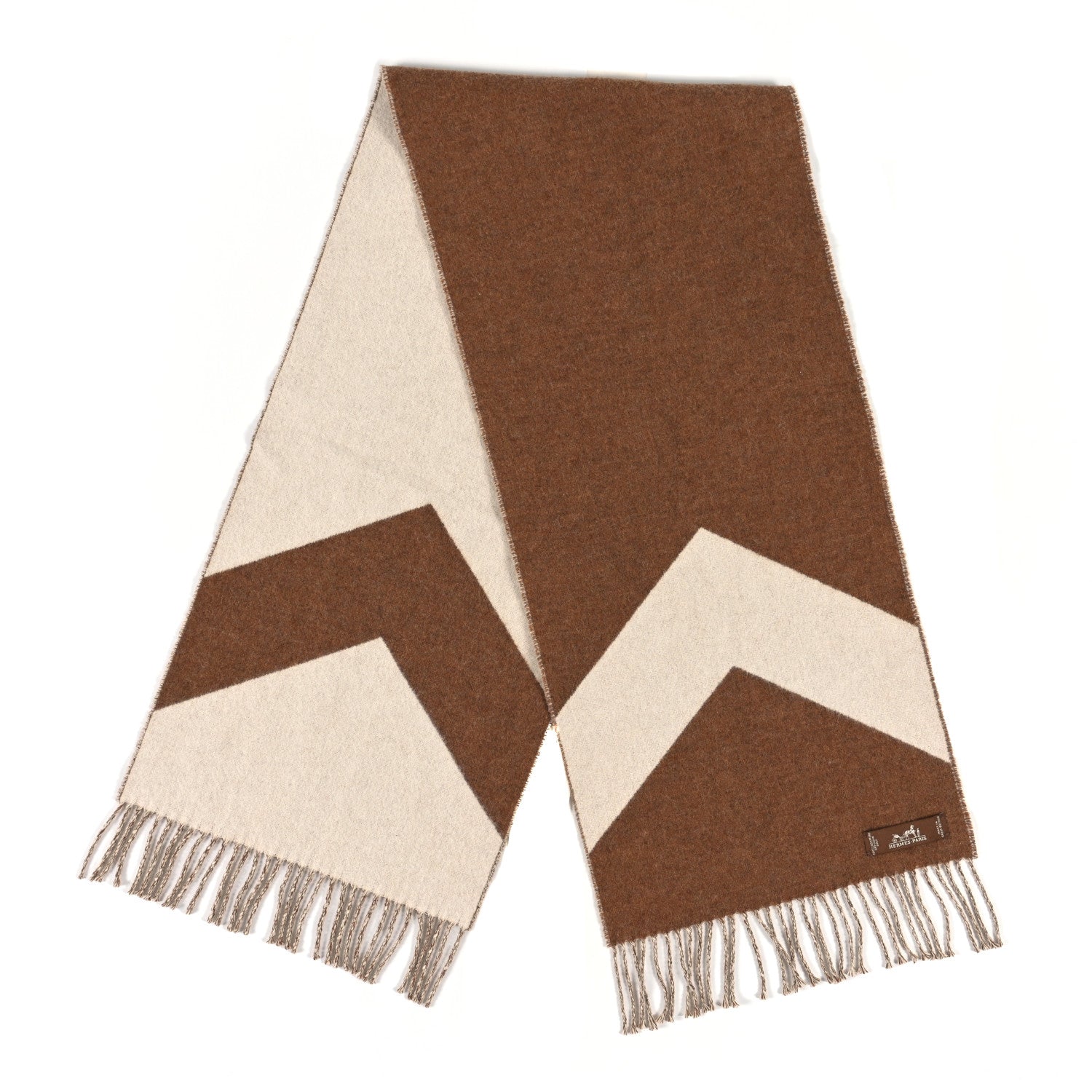 Hermes Cashmere Chevron Muffler Noisette Ecru 2 of 3