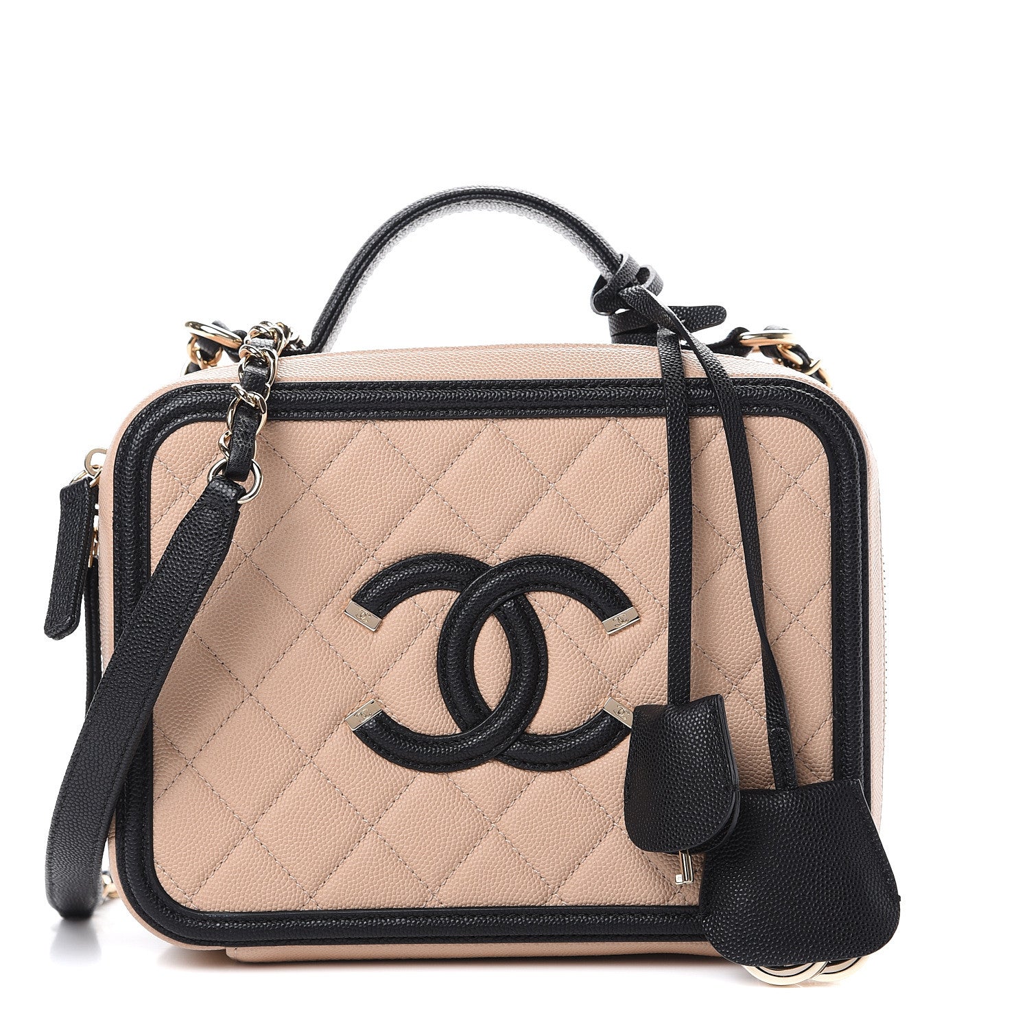 Chanel Caviar Quilted Medium CC Filigree Vanity Case Beige Black 1 of 11