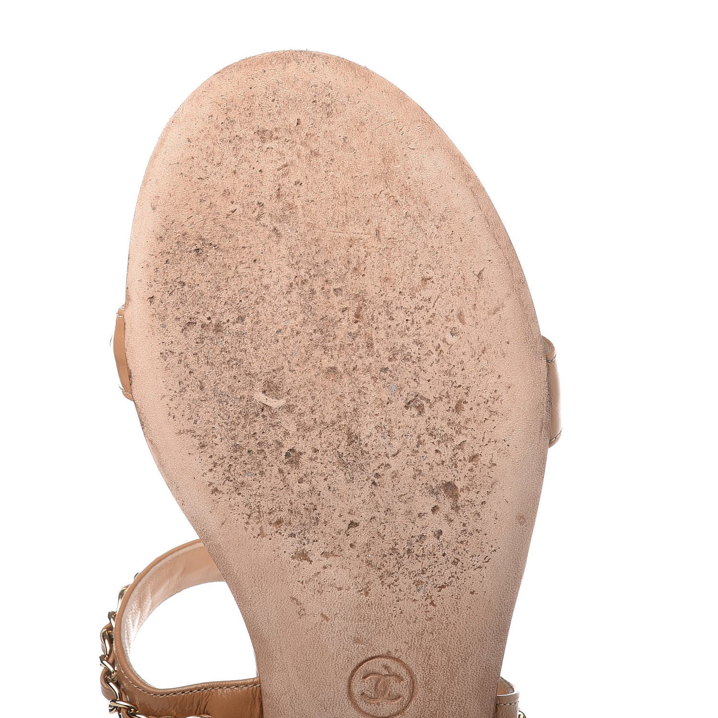 Calfskin Chain CC Sandals 40.5 Beige
