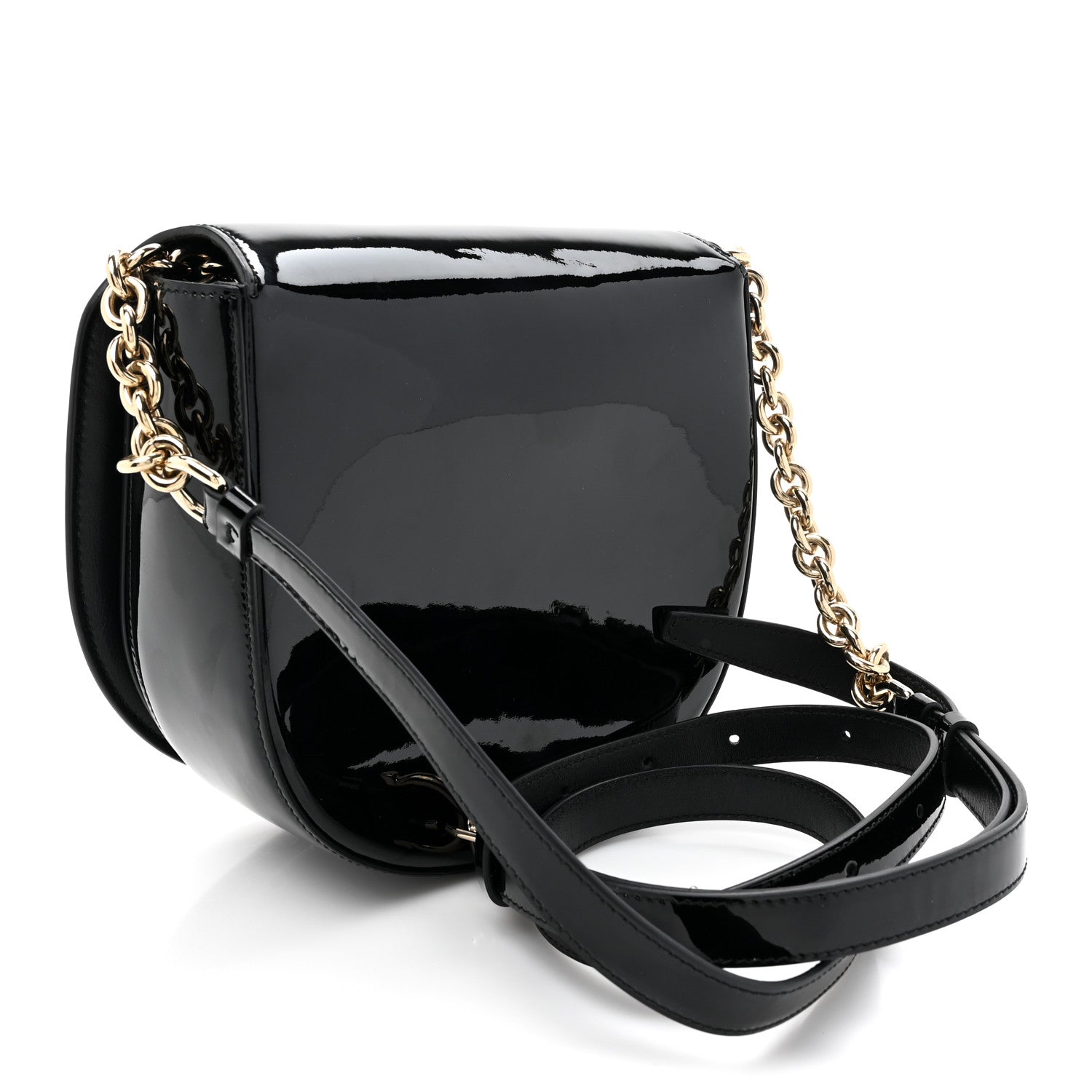Salvatore Ferragamo Patent Calfskin Small Vela Flap Bag Black 3 of 11