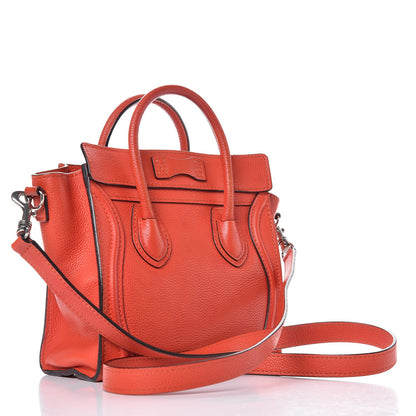 Celine Drummed Calfskin Nano Luggage Vermillion 3 of 16