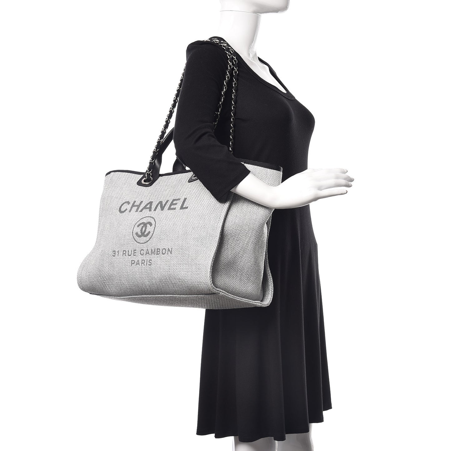 Woven Straw Raffia Large Deauville Tote Grey