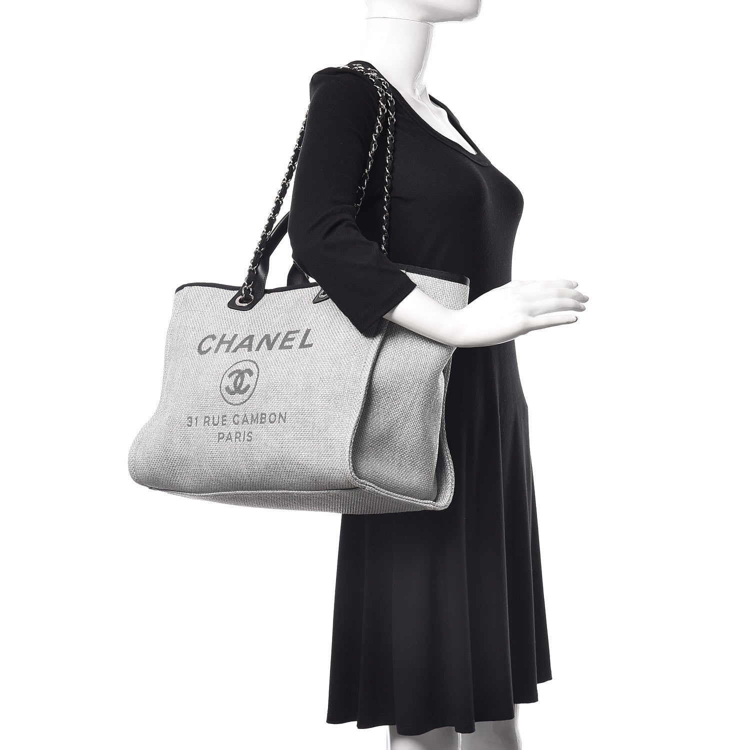 Chanel Woven Straw Raffia Large Deauville Tote Grey 2 of 10