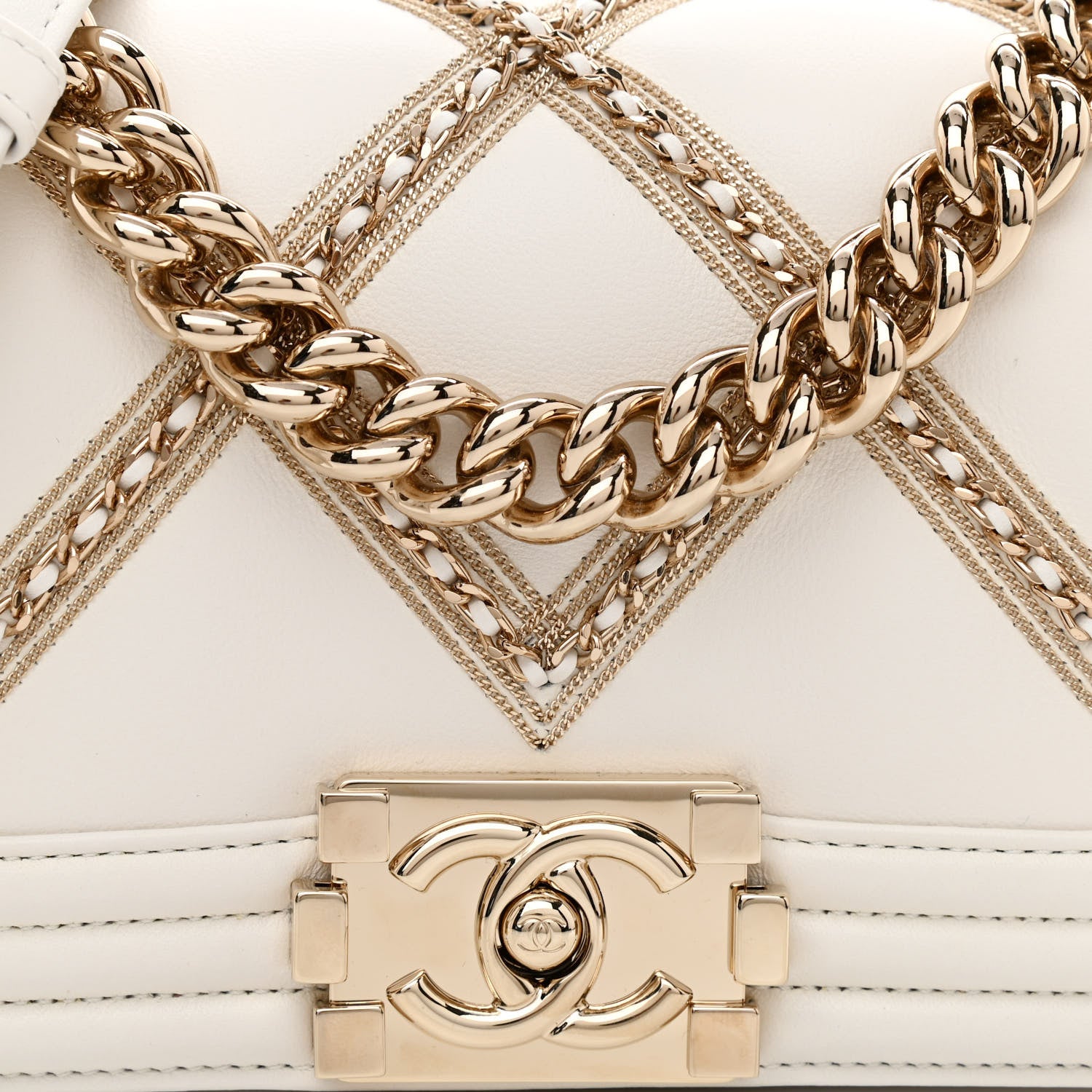 Chanel Calfskin Quilted Chain Embellished Small Boy Flap White 9 of 12