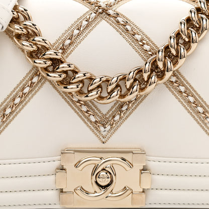 Chanel Calfskin Quilted Chain Embellished Small Boy Flap White 9 of 12