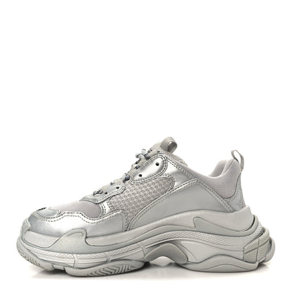Balenciaga Metallic Fabric Mesh Womens Triple S Sneakers 39 Silver 1 of 10