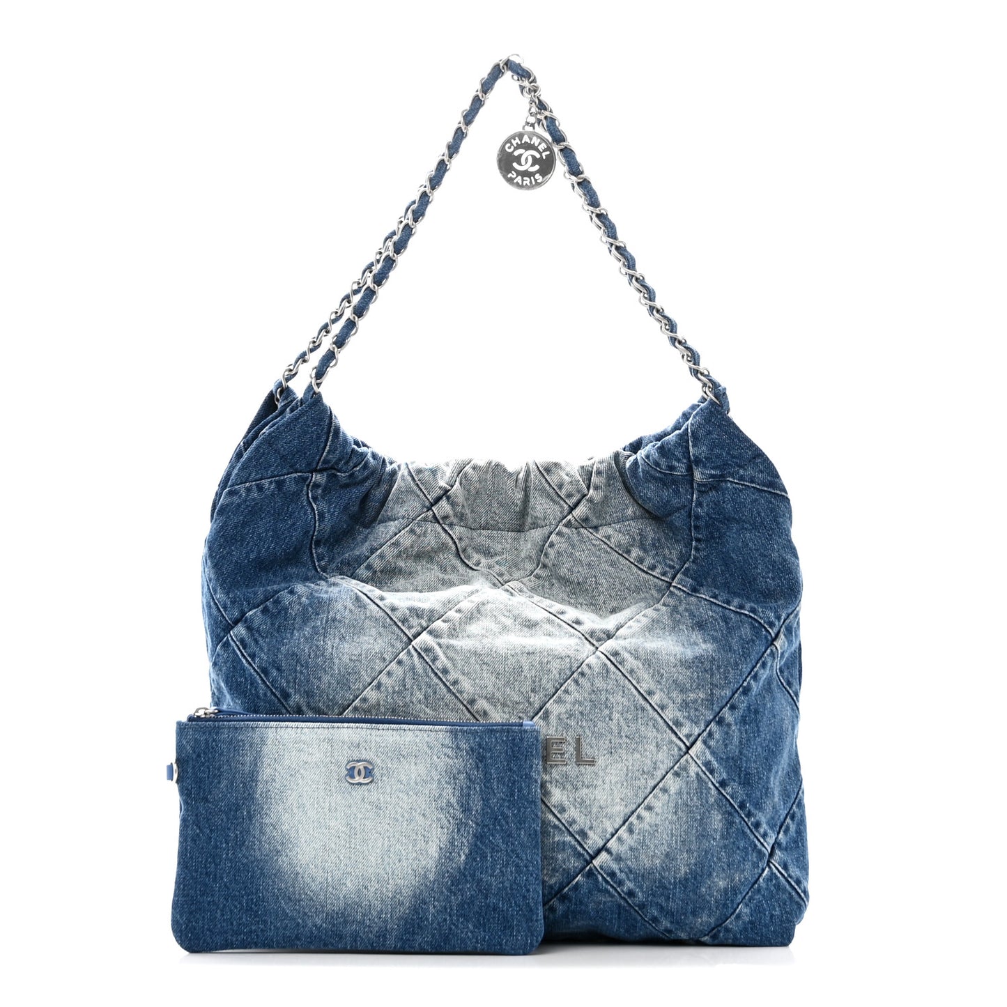 Denim Quilted Chanel 22 Blue