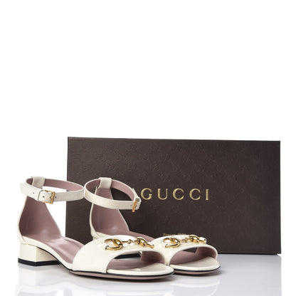 Gucci Patent Calfskin Liliane Horsebit Sandals 37 Off White 10 of 10