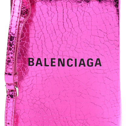 Balenciaga Metallic Calfskin Logo Shopping Phone Holder Bag Acid Fuchsia 8 of 10