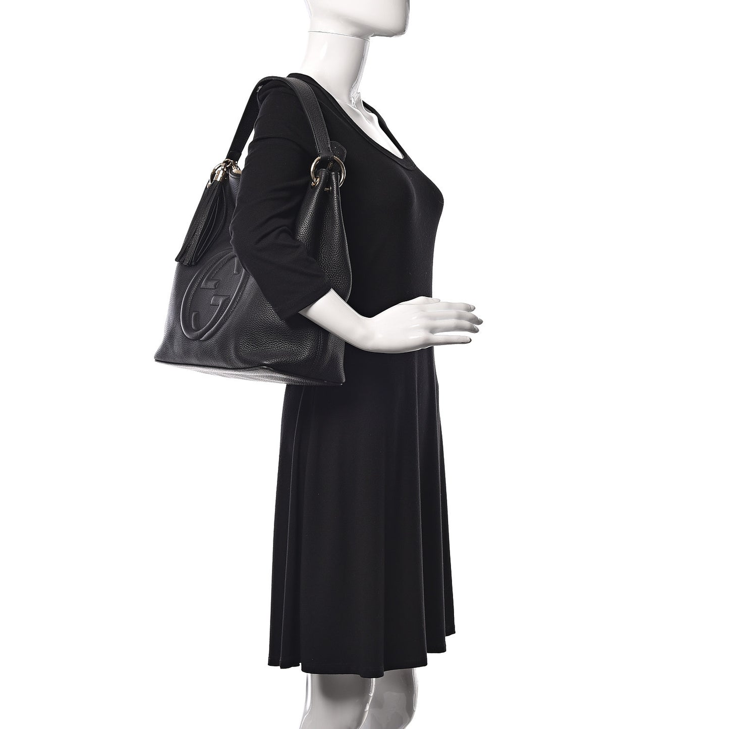 Pebbled Calfskin Large Soho Hobo Black