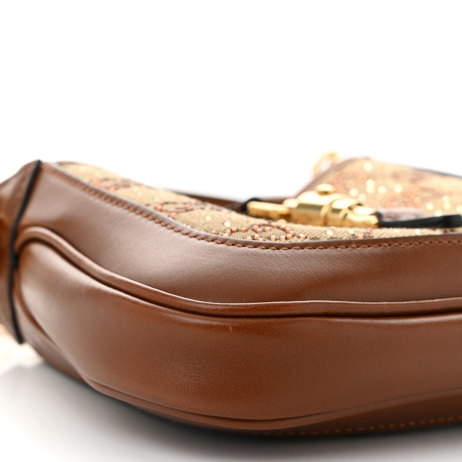 Gucci New Canvas Charisma Calfskin Crystal GG Monogram Mini Jackie 1961 Hobo Camel Ebony 9 of 11