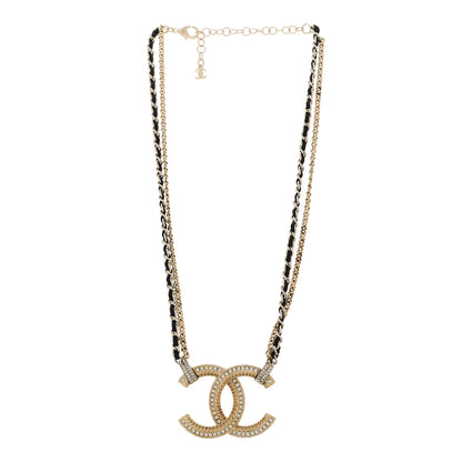 Chanel Metal Lambskin CC Chain Necklace Gold Black 3 of 4