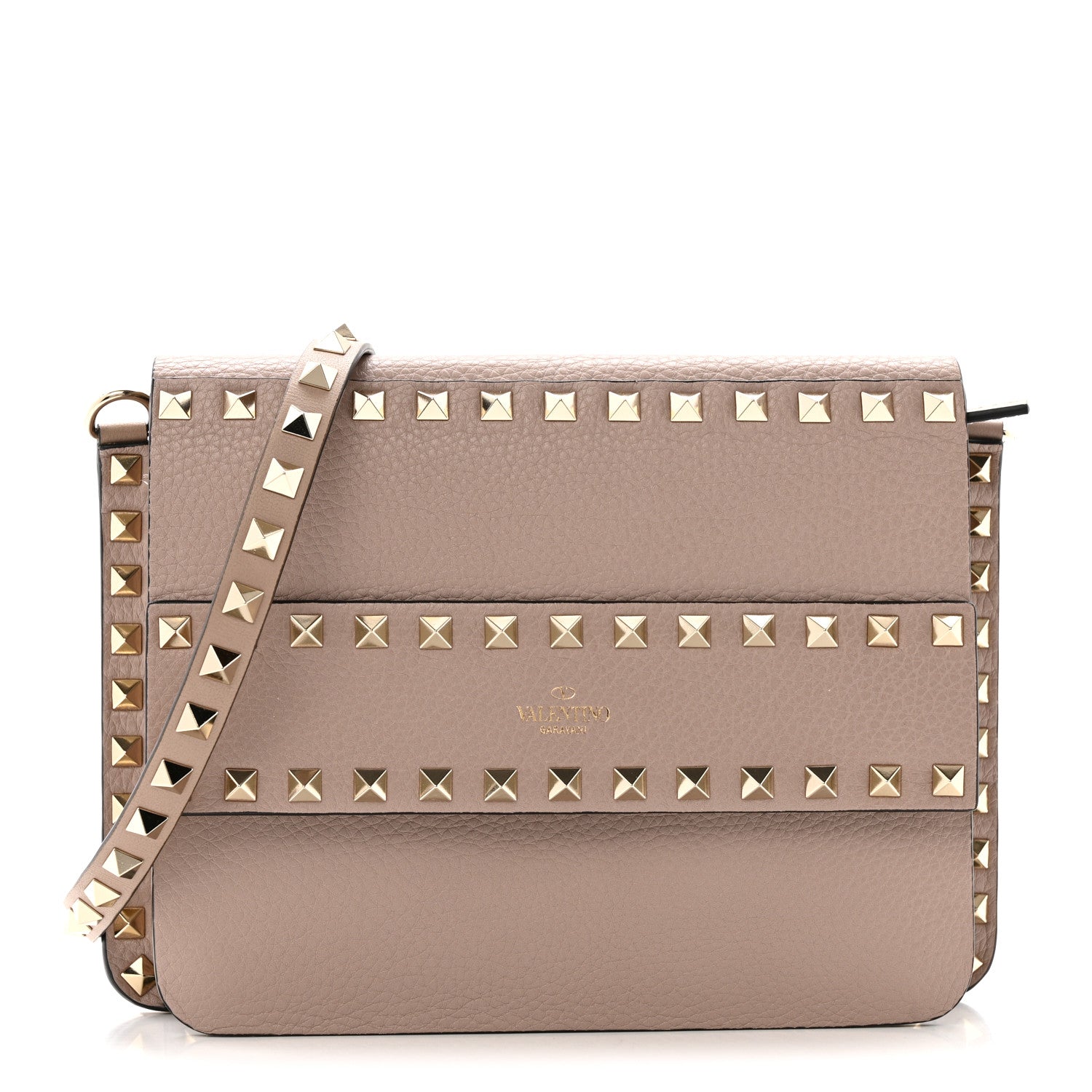 Valentino Garavani Grained Calfskin Small Rockstud Flap Crossbody Bag Poudre 1 of 12