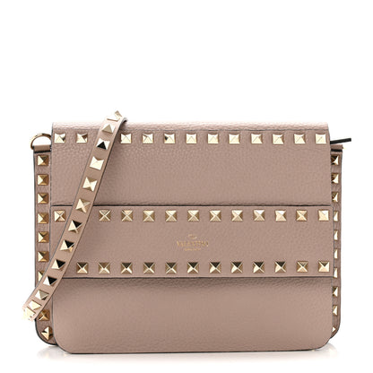 Valentino Garavani Grained Calfskin Small Rockstud Flap Crossbody Bag Poudre 1 of 12