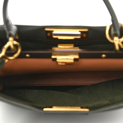 Fendi Vitello Seta Shiny Nappa Medium Peekaboo Iconic Satchel Verde Prato Makeup 5 of 10