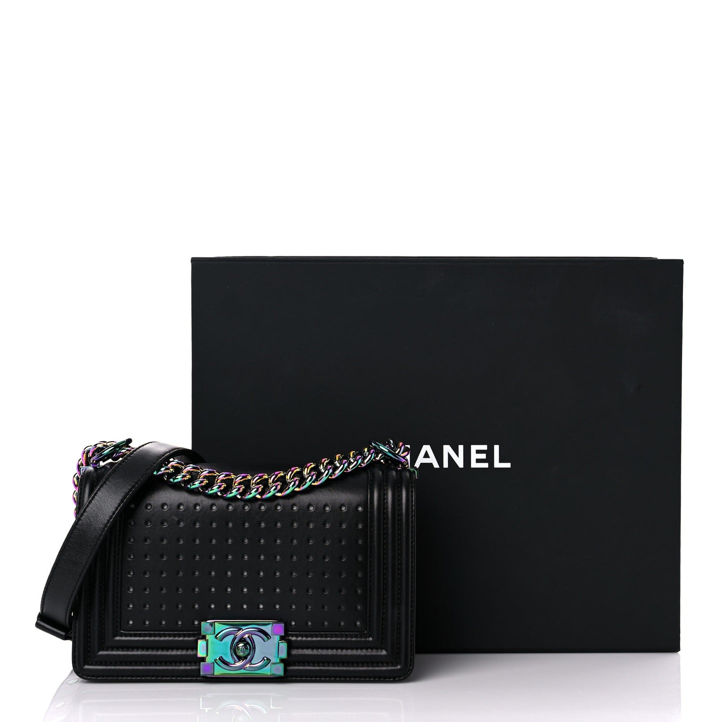 Lambskin LED Iridescent Metal Small Boy Flap Black Multicolor