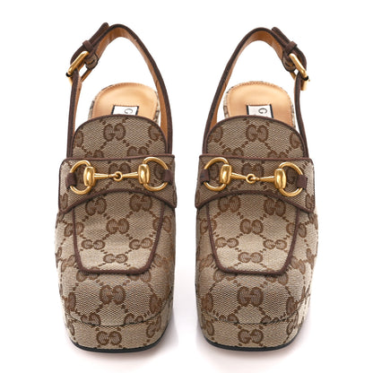 Gucci Monogram Goatskin Horsebit Clog Mules 36 Beige Ebony New Acero 2 of 9