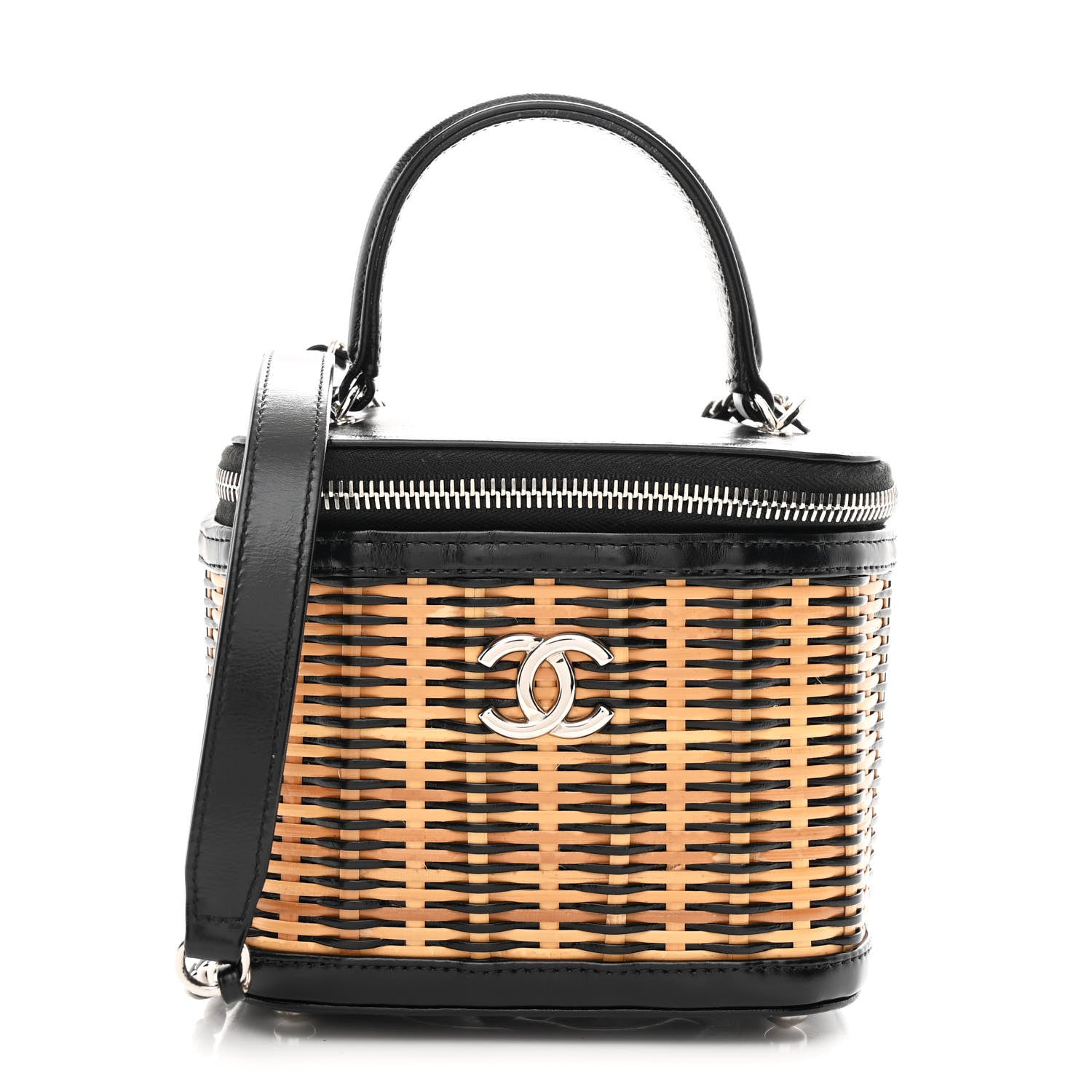 Chanel Calfskin Raffia Small Vanity Case Bag Black Beige 1 of 10