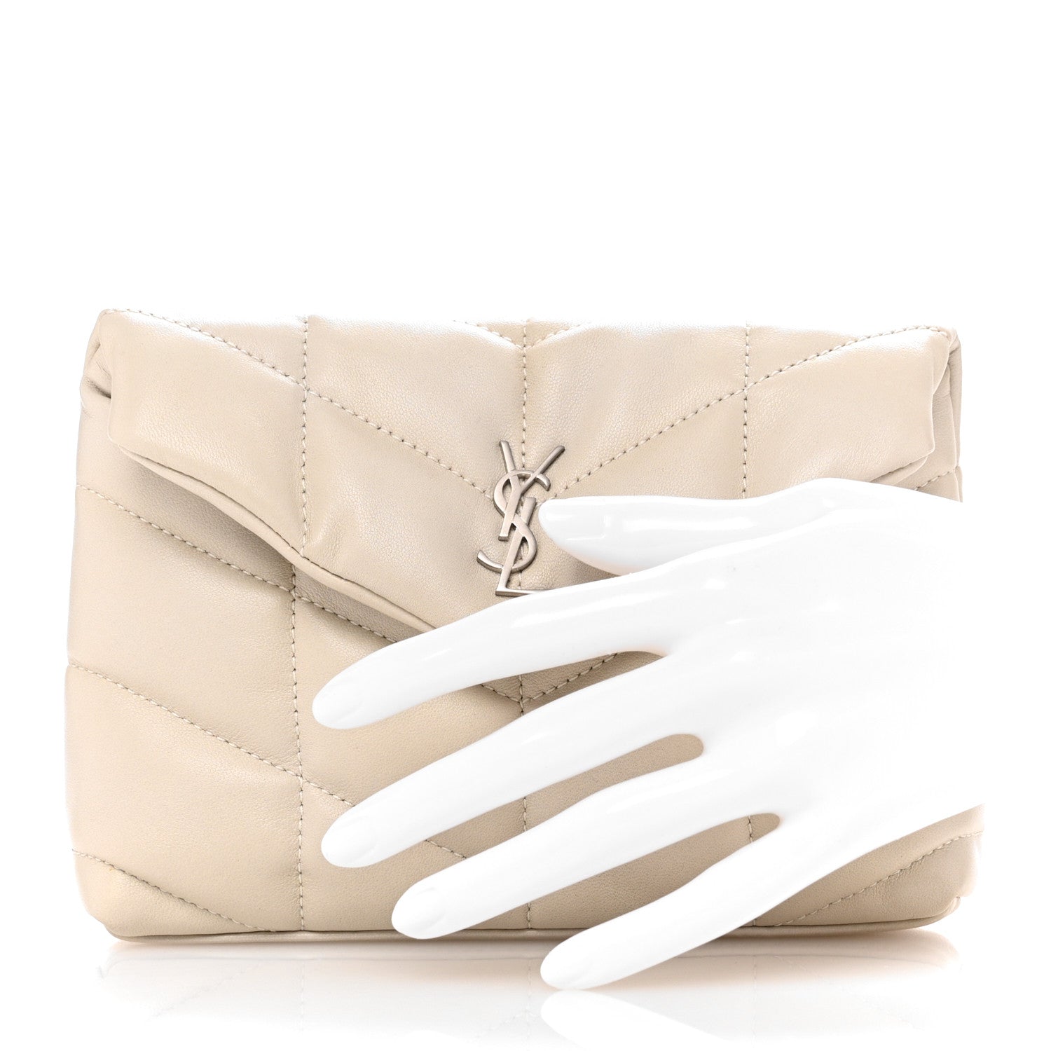 Saint Laurent Lambskin Monogram Loulou Puffer Pouch Clutch Crema Soft 2 of 9