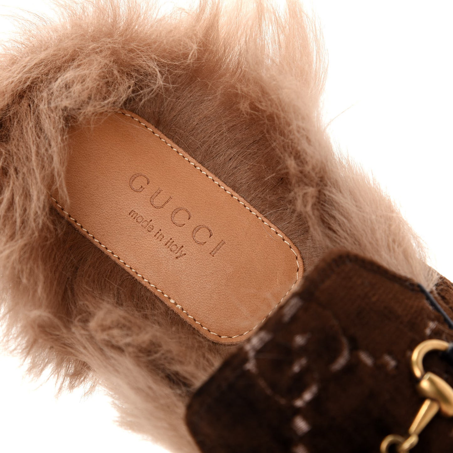 Velvet GG Monogram Fur Womens Princetown Slippers 37 Brown Black Natural