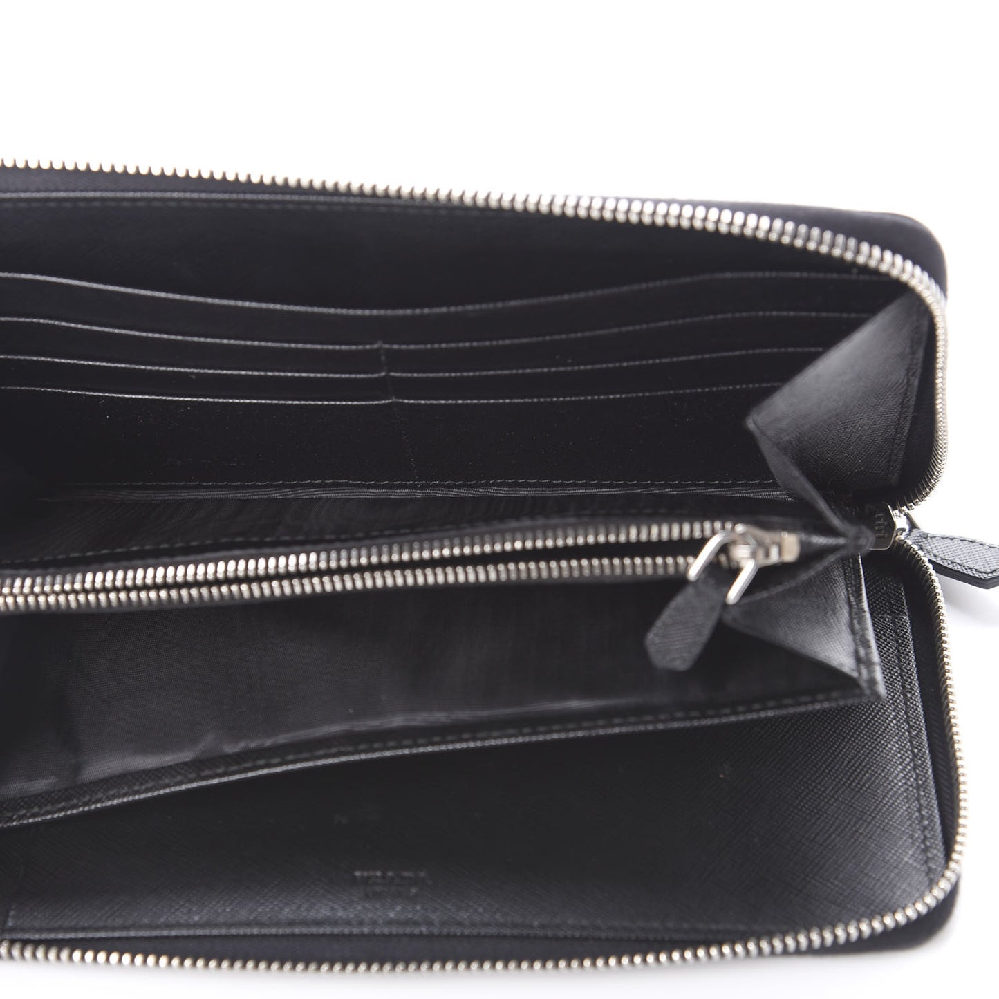Saffiano Metal Large Zip Around Travel Wallet Black